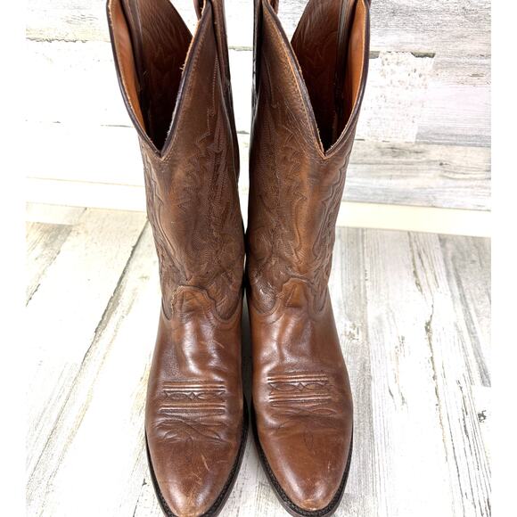 Nocona Mens 10.5 Antique Tan Calf Leather 13 Inch Pull On Cowboy Boots Western - Picture 2 of 9